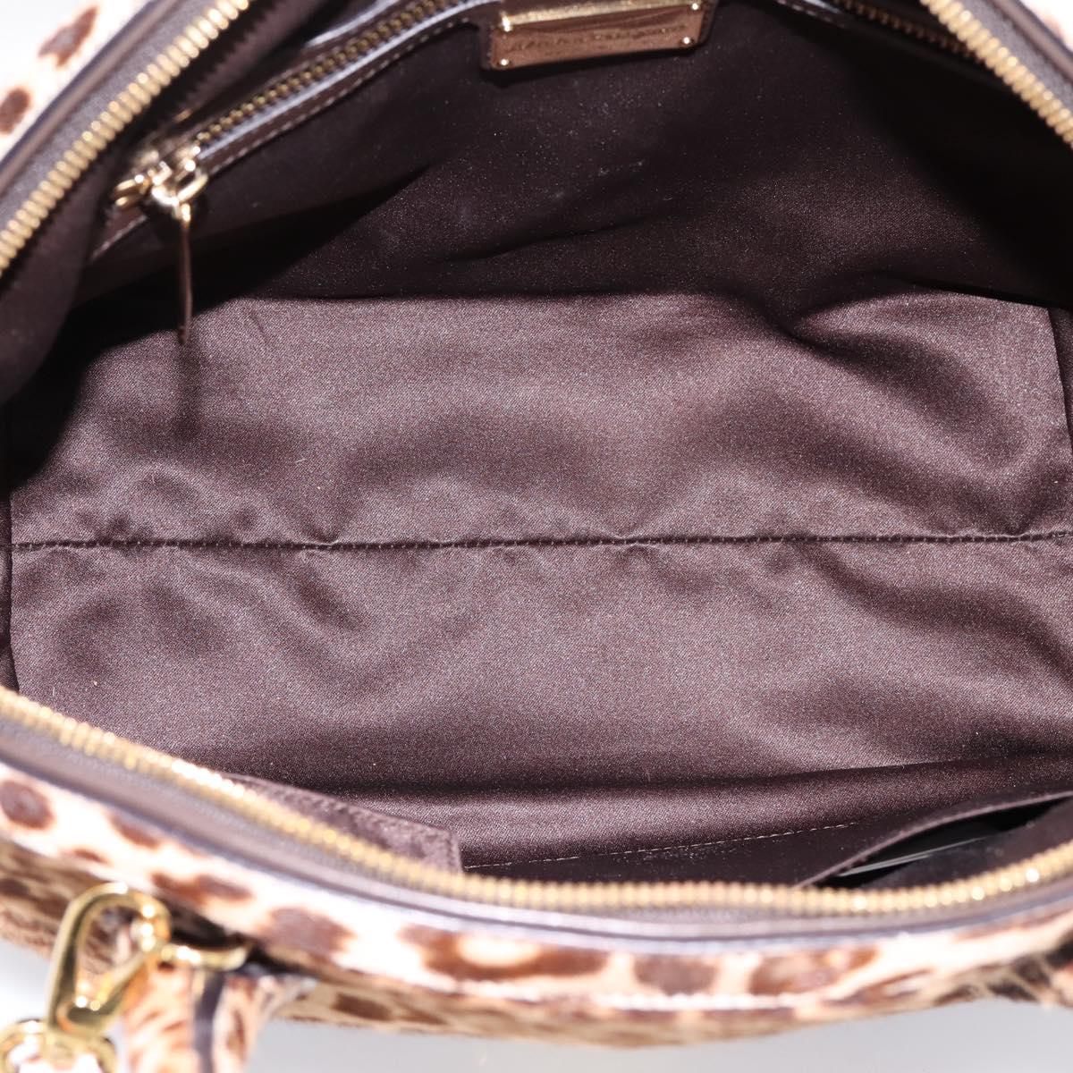 Salvatore Ferragamo Gancini Hand Bag Harako leather 2way Brown Gold Auth 197007A