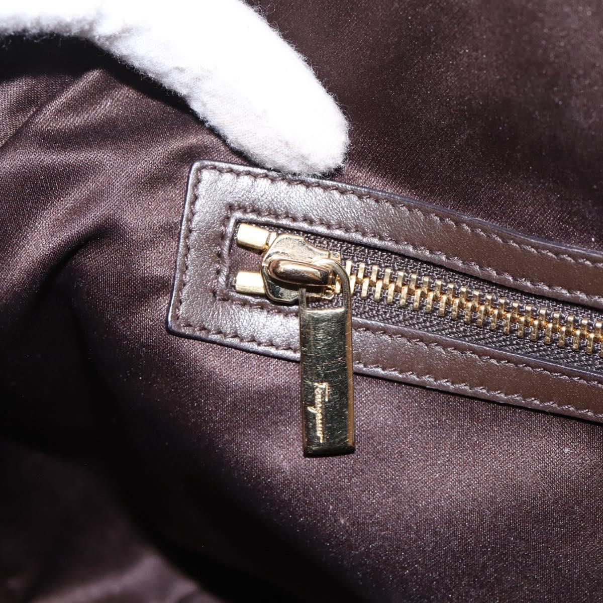 Salvatore Ferragamo Gancini Hand Bag Harako leather 2way Brown Gold Auth 197007A