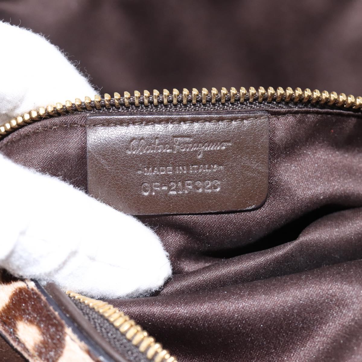 Salvatore Ferragamo Gancini Hand Bag Harako leather 2way Brown Gold Auth 197007A