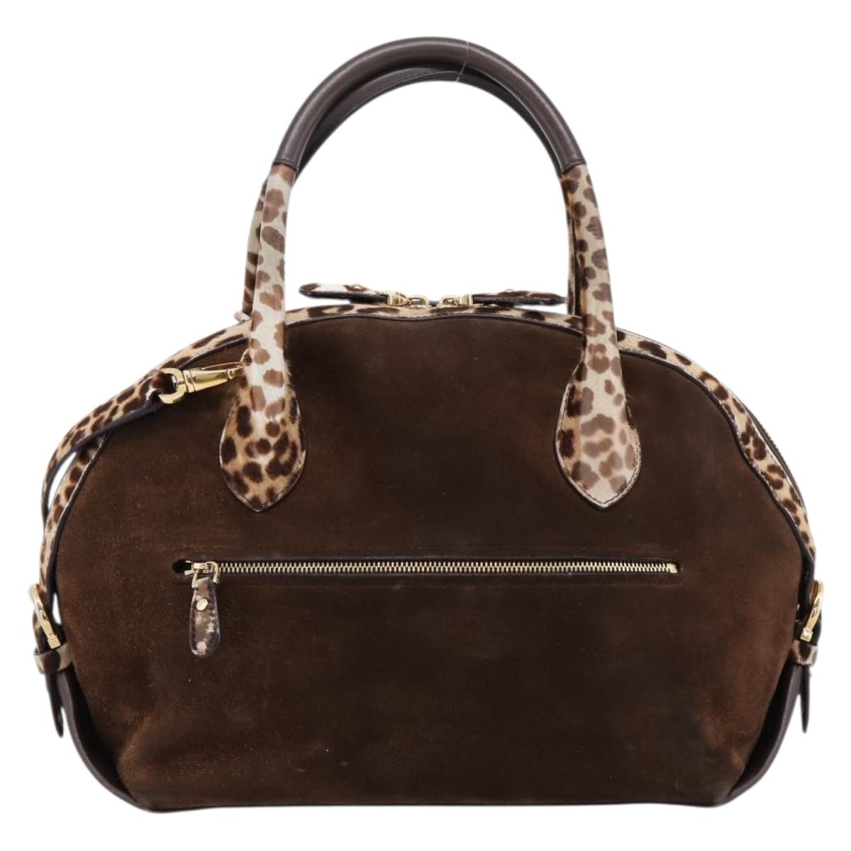 Salvatore Ferragamo Gancini Hand Bag Harako leather 2way Brown Gold Auth 197007A