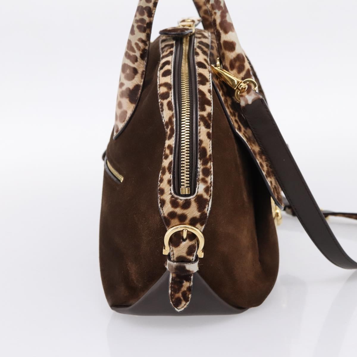 Salvatore Ferragamo Gancini Hand Bag Harako leather 2way Brown Gold Auth 197007A
