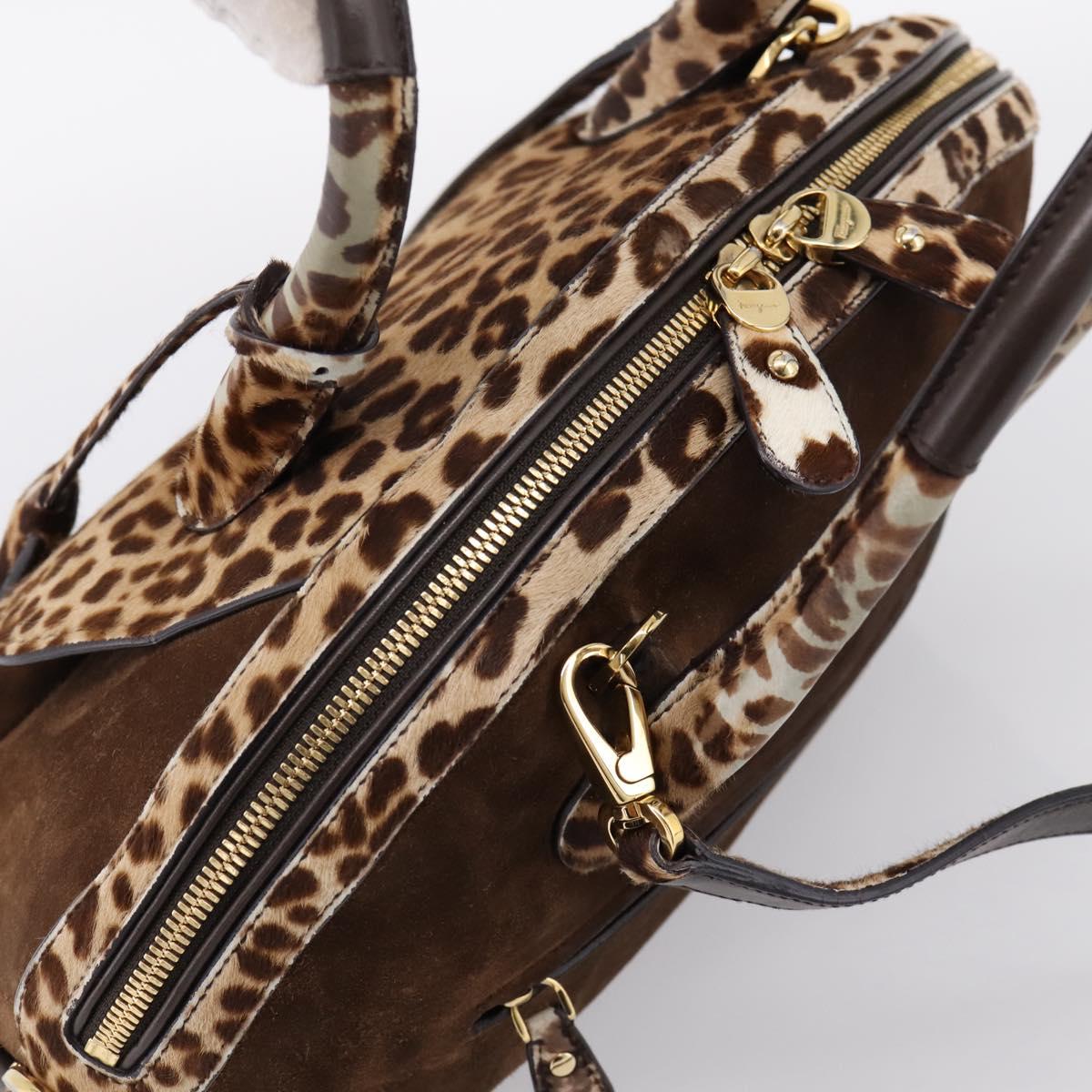 Salvatore Ferragamo Gancini Hand Bag Harako leather 2way Brown Gold Auth 197007A