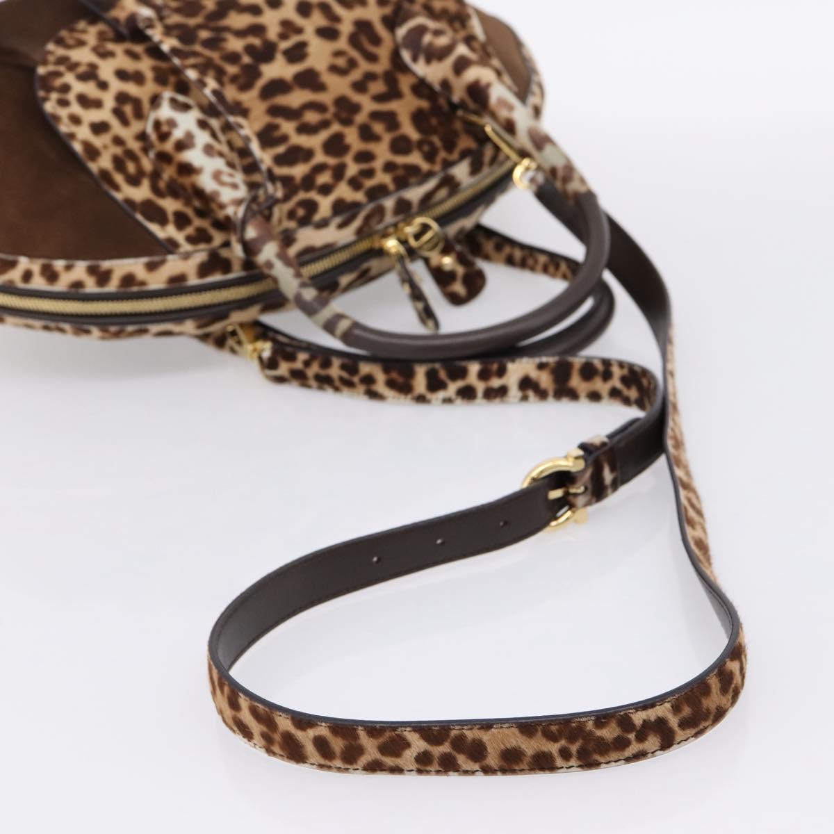 Salvatore Ferragamo Gancini Hand Bag Harako leather 2way Brown Gold Auth 197007A