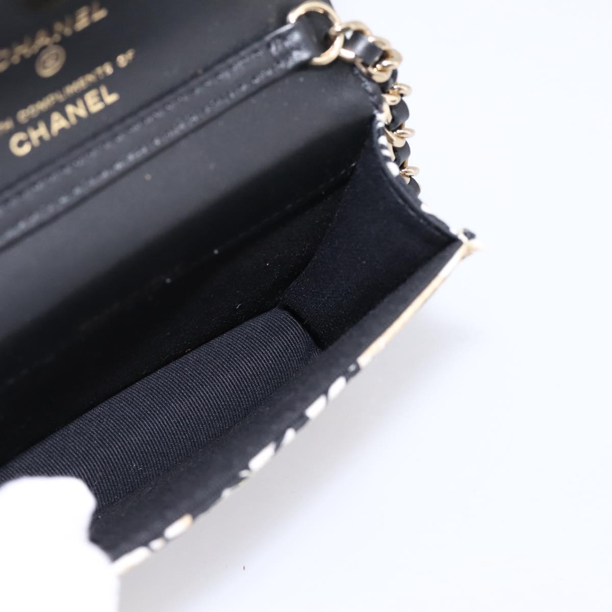 CHANEL Checker Flag Chain Shoulder Bag Canvas Beige Gold CC Auth 197010SAM