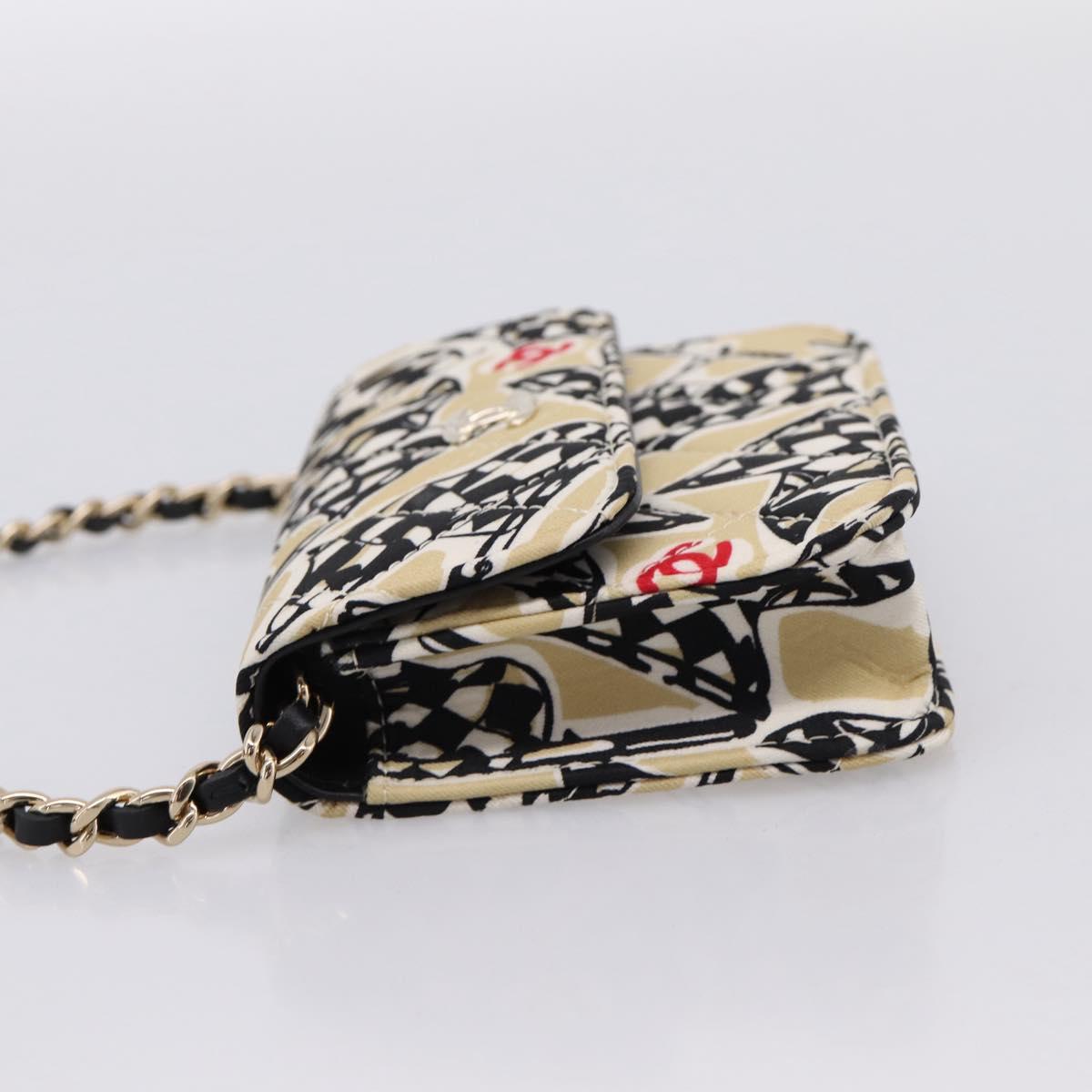 CHANEL Checker Flag Chain Shoulder Bag Canvas Beige Gold CC Auth 197010SAM