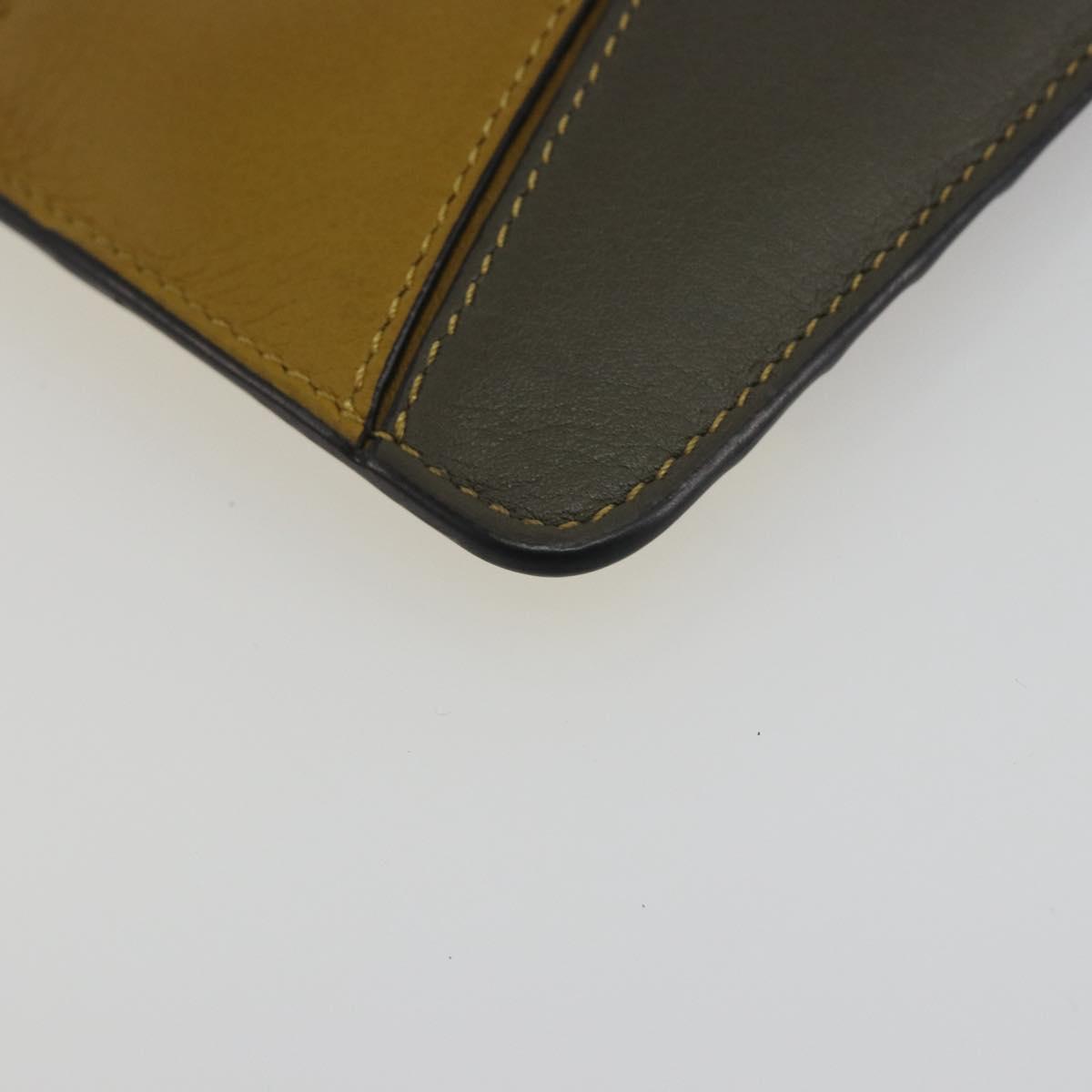 LOEWE Puzzle Card Case Leather Brown Silver Auth 197014A