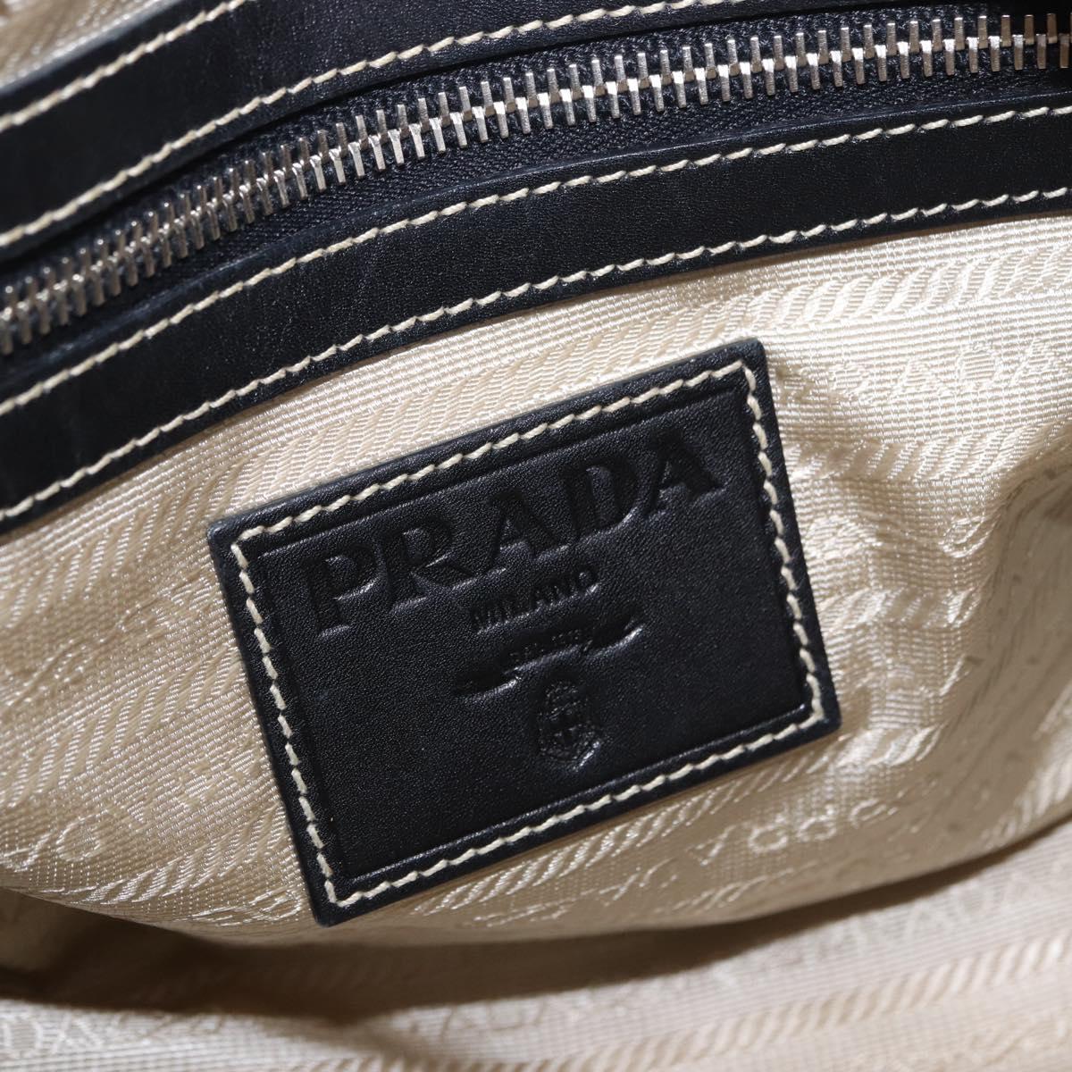 PRADA Tote Bag Canvas Beige Silver Auth 197022A