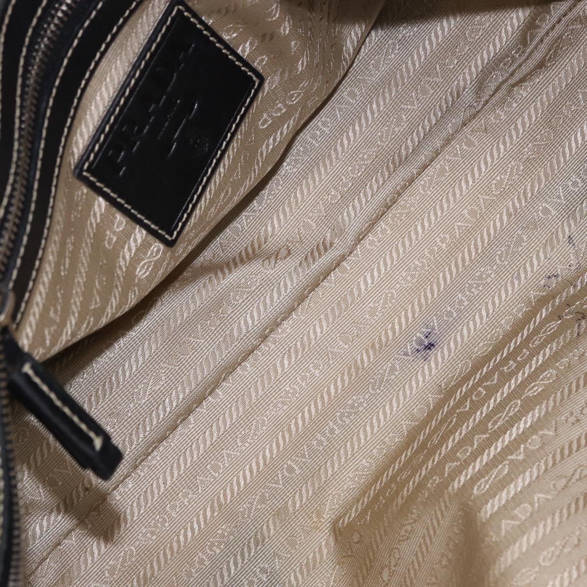 PRADA Tote Bag Canvas Beige Silver Auth 197022A