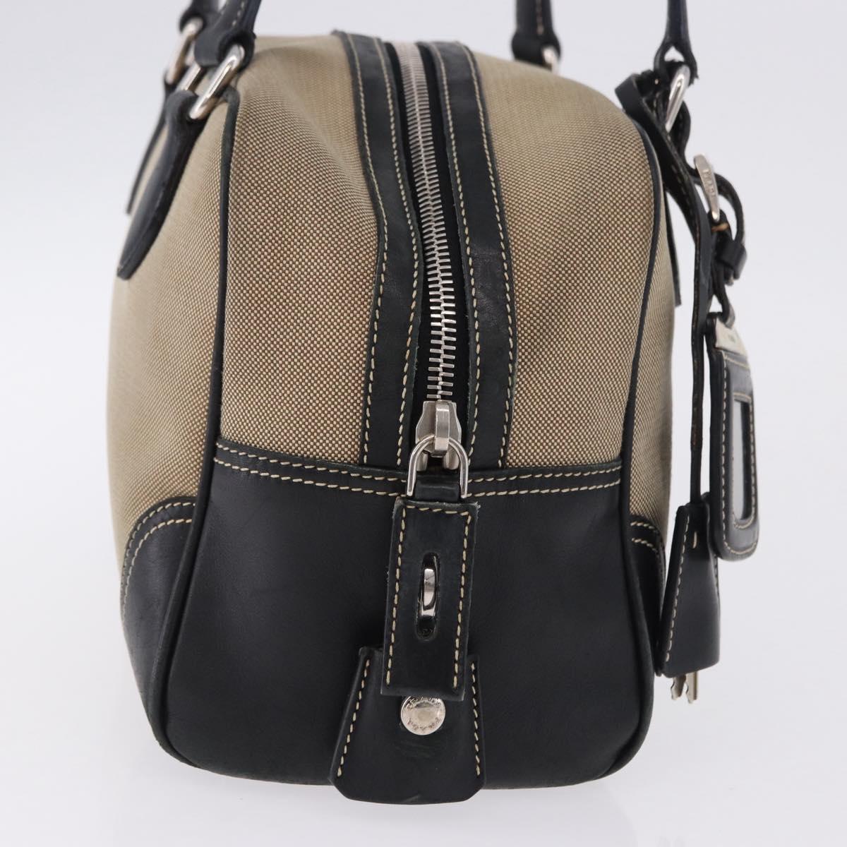 PRADA Tote Bag Canvas Beige Silver Auth 197022A