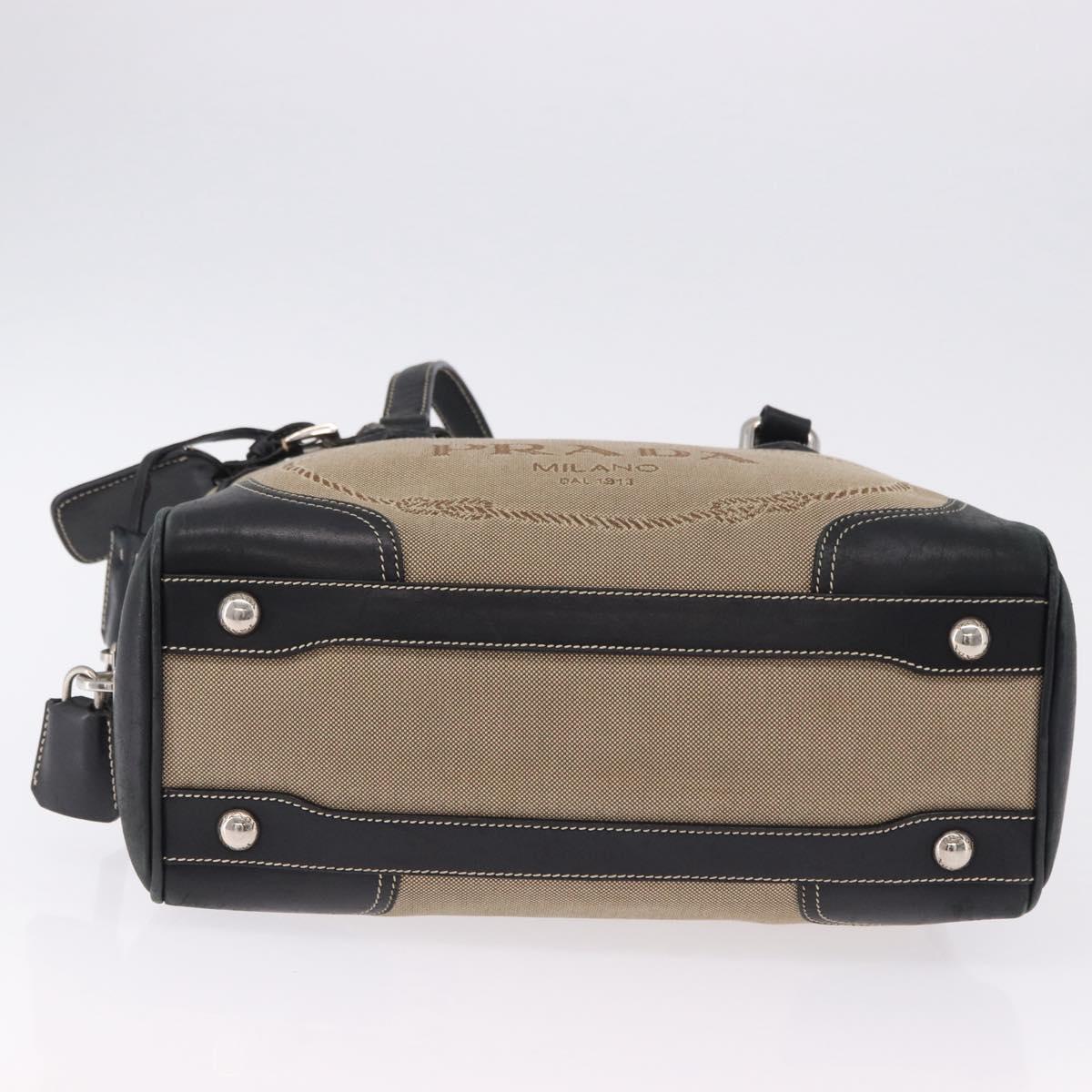 PRADA Tote Bag Canvas Beige Silver Auth 197022A