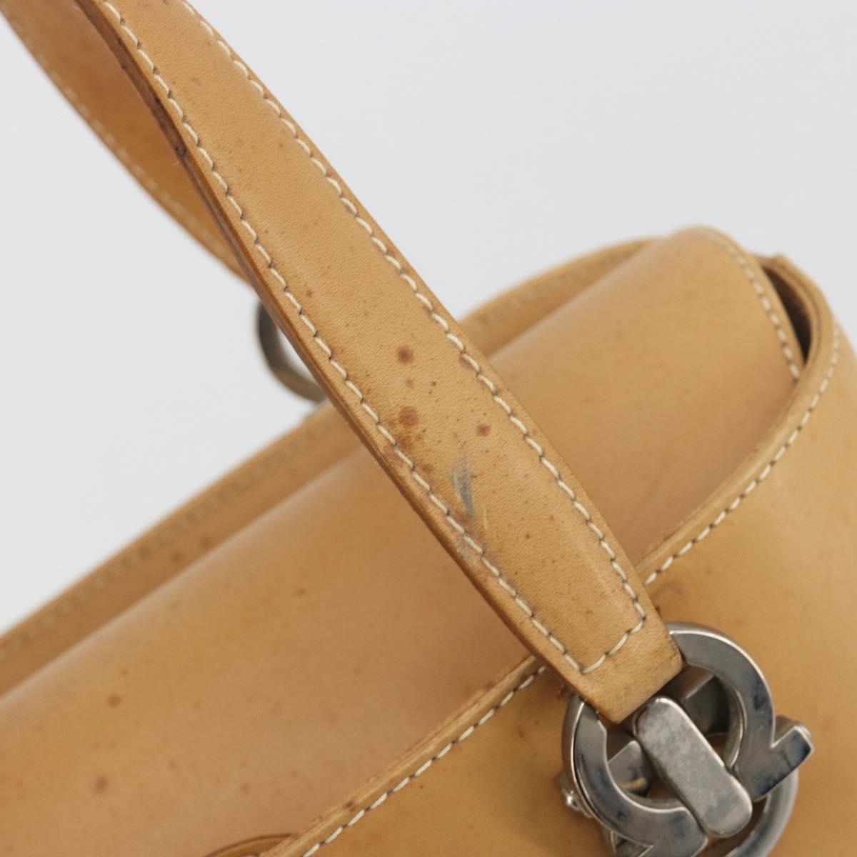 Salvatore Ferragamo Gancini Hand Bag Leather 2way Beige Silver Auth 197027