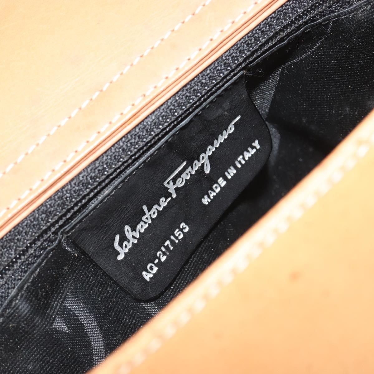 Salvatore Ferragamo Gancini Hand Bag Leather 2way Beige Silver Auth 197027