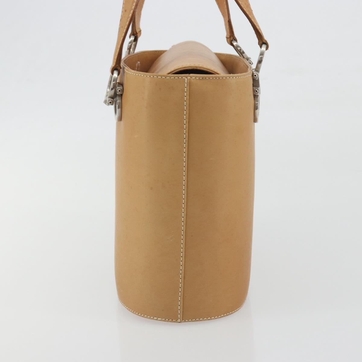 Salvatore Ferragamo Gancini Hand Bag Leather 2way Beige Silver Auth 197027