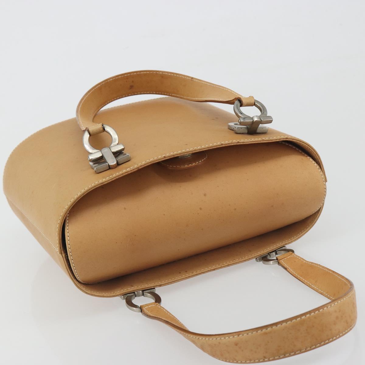 Salvatore Ferragamo Gancini Hand Bag Leather 2way Beige Silver Auth 197027