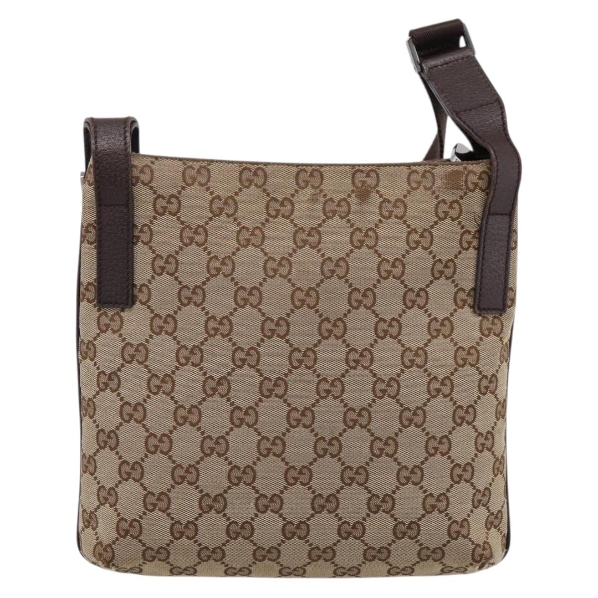 GUCCI GG Canvas Shoulder Bag Beige Silver 122793 Auth 197038