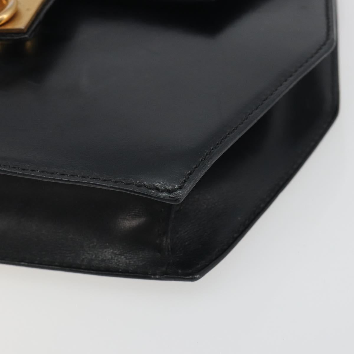 CELINE Hand Bag Leather Black Gold Auth 197040