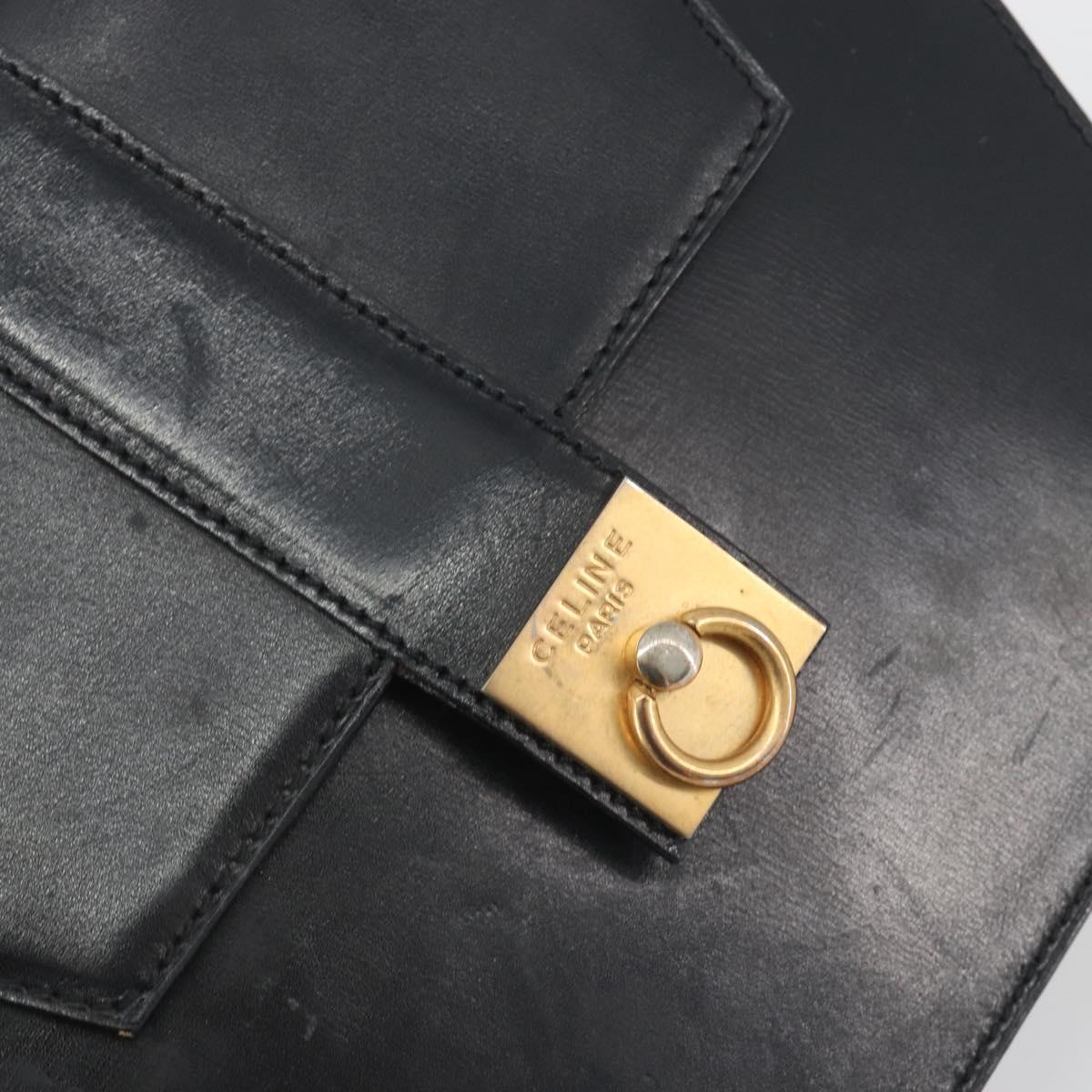 CELINE Hand Bag Leather Black Gold Auth 197040