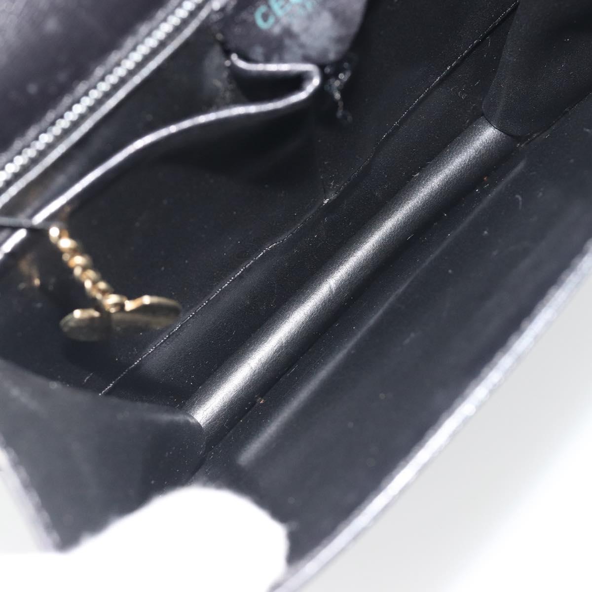 CELINE Hand Bag Leather Black Gold Auth 197040