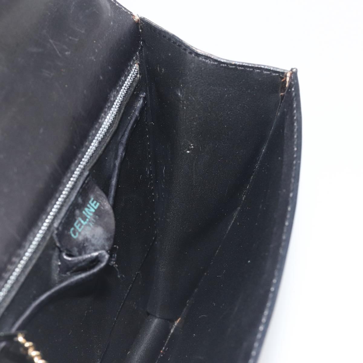 CELINE Hand Bag Leather Black Gold Auth 197040