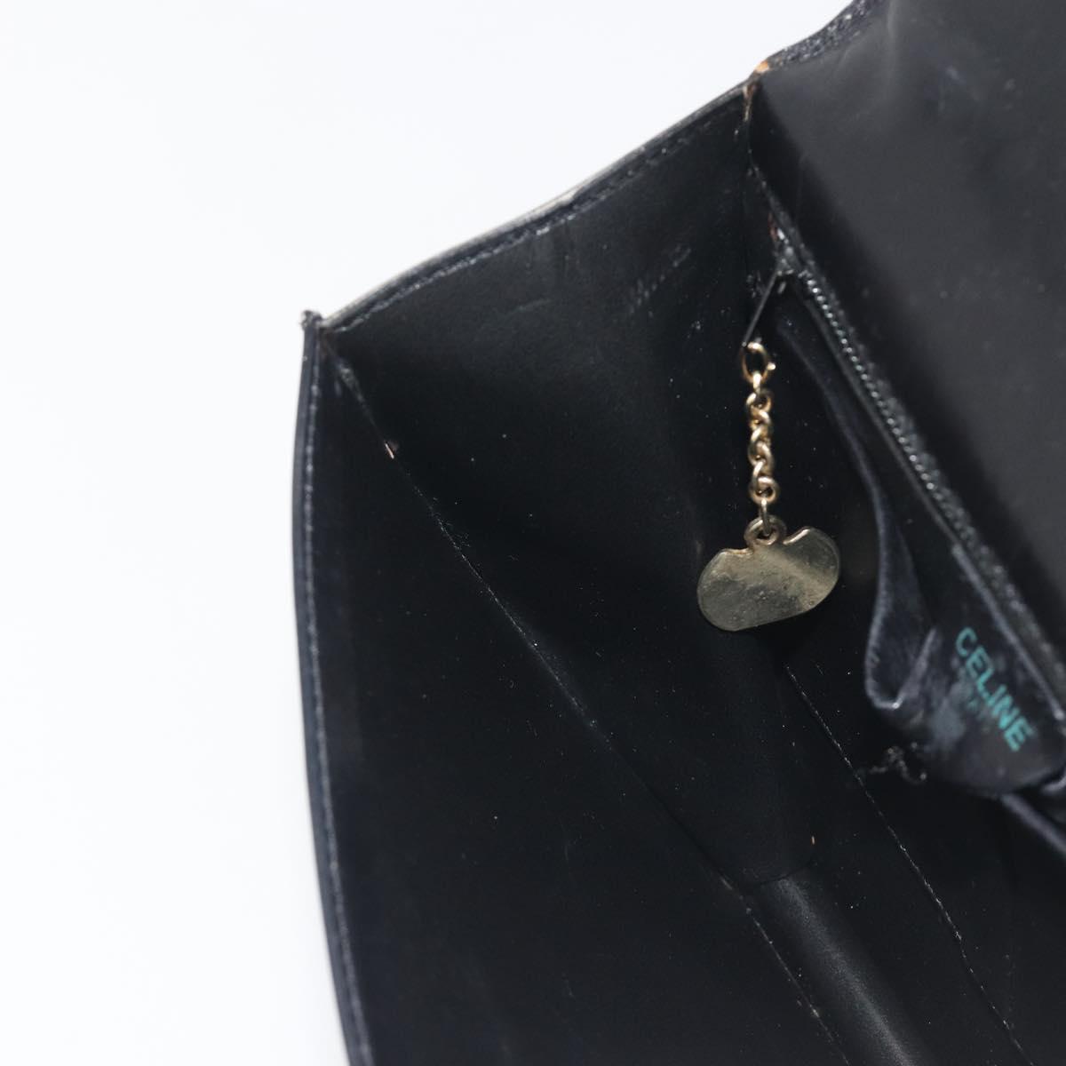 CELINE Hand Bag Leather Black Gold Auth 197040
