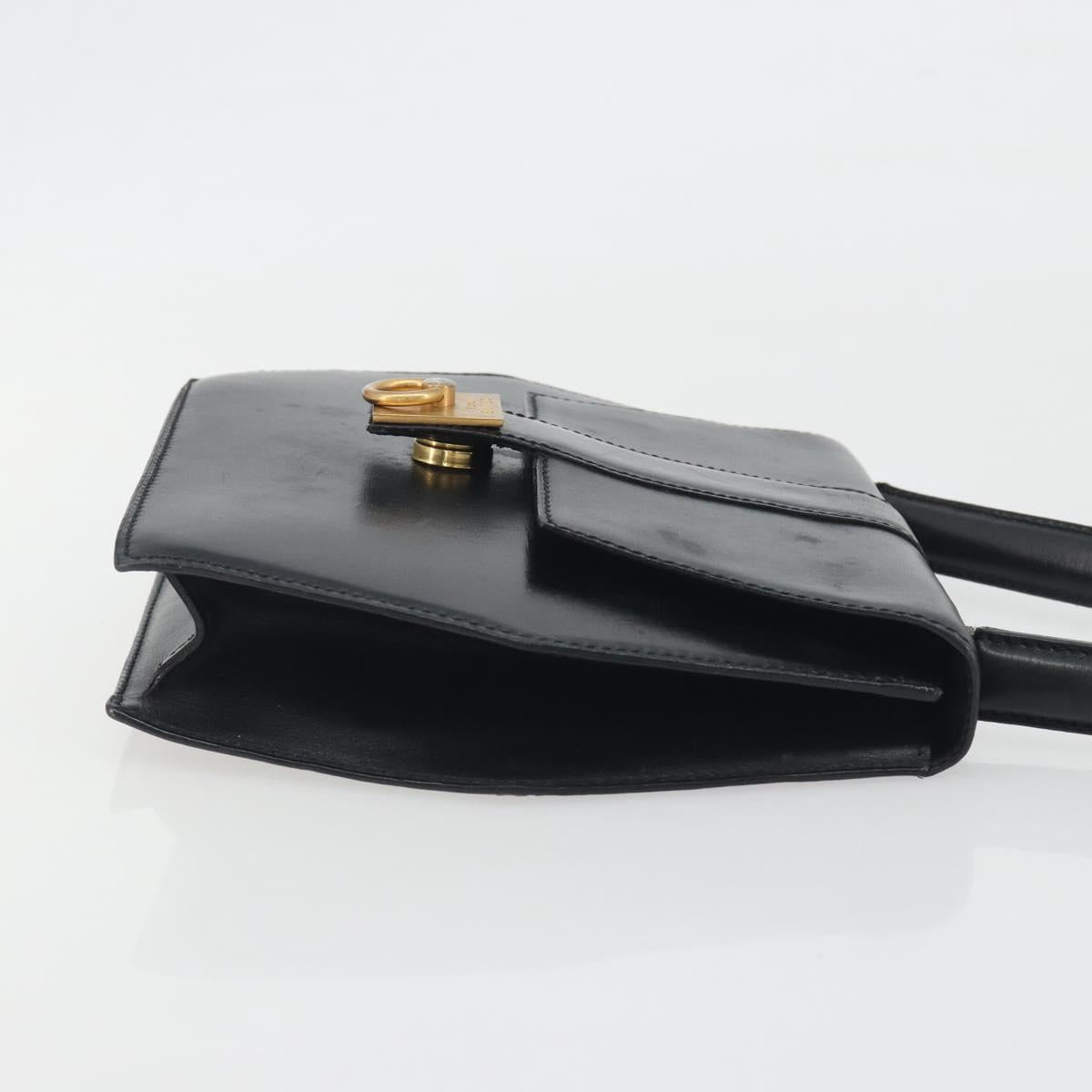 CELINE Hand Bag Leather Black Gold Auth 197040