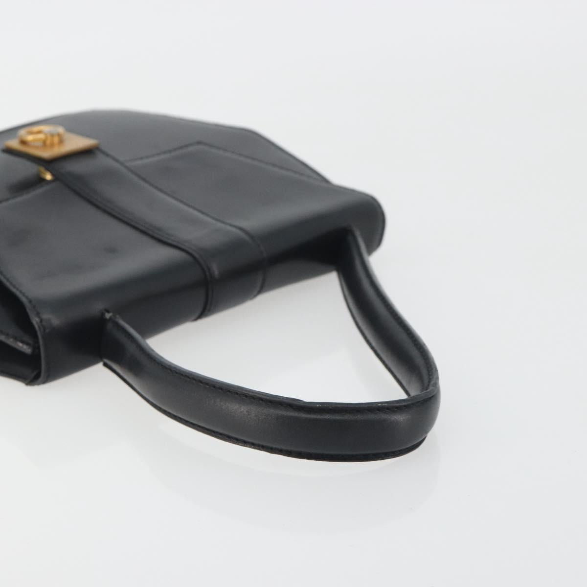 CELINE Hand Bag Leather Black Gold Auth 197040