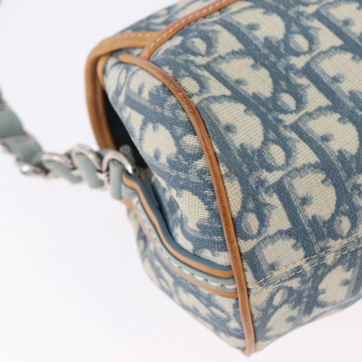 Christian Dior Trotter Canvas Romantic Chain Bag PVC Blue Silver Auth 197045SAM