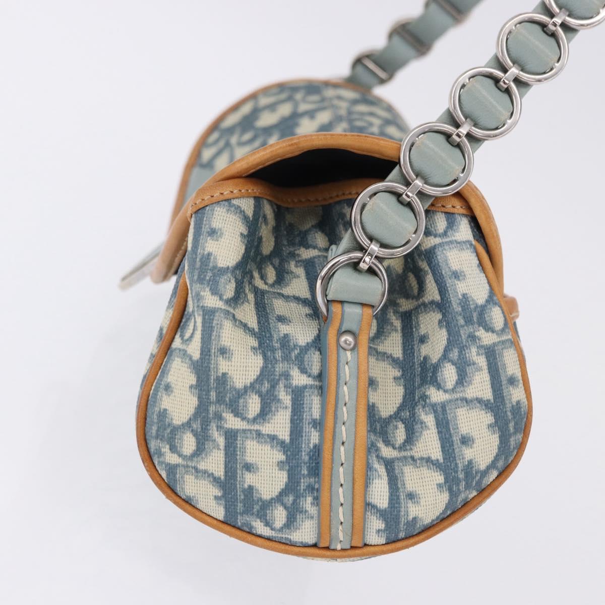 Christian Dior Trotter Canvas Romantic Chain Bag PVC Blue Silver Auth 197045SAM