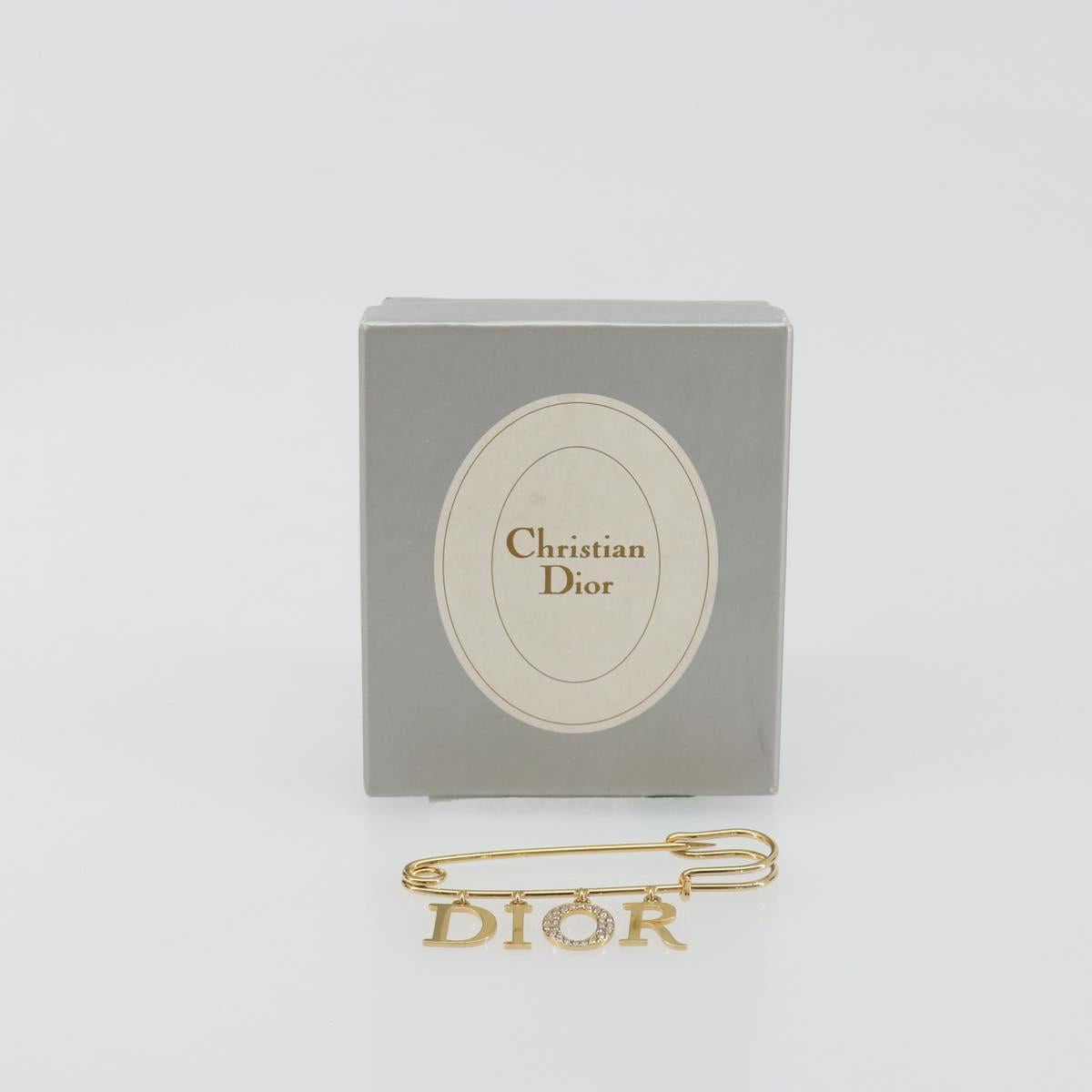 Christian Dior Rhinestone Brooch metal Gold Auth 197058V