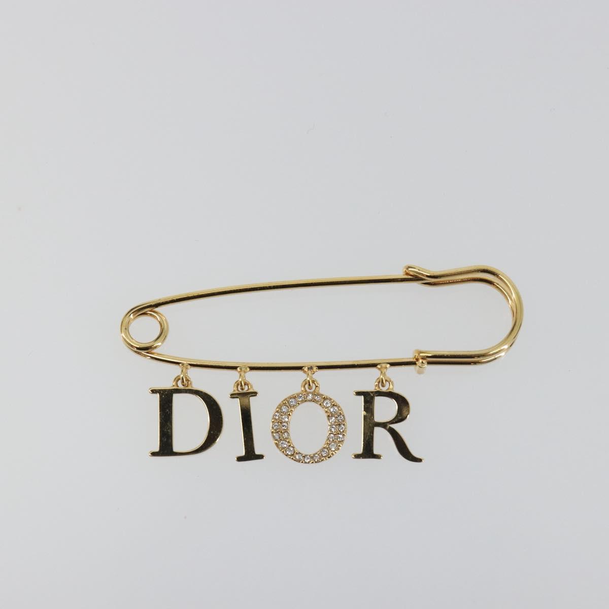 Christian Dior Rhinestone Brooch metal Gold Auth 197058V