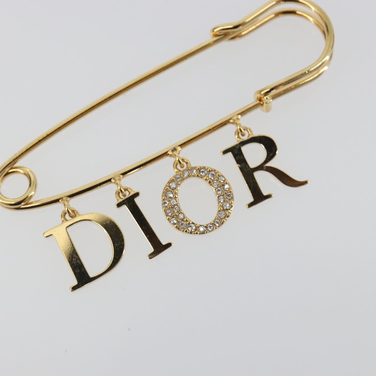 Christian Dior Rhinestone Brooch metal Gold Auth 197058V