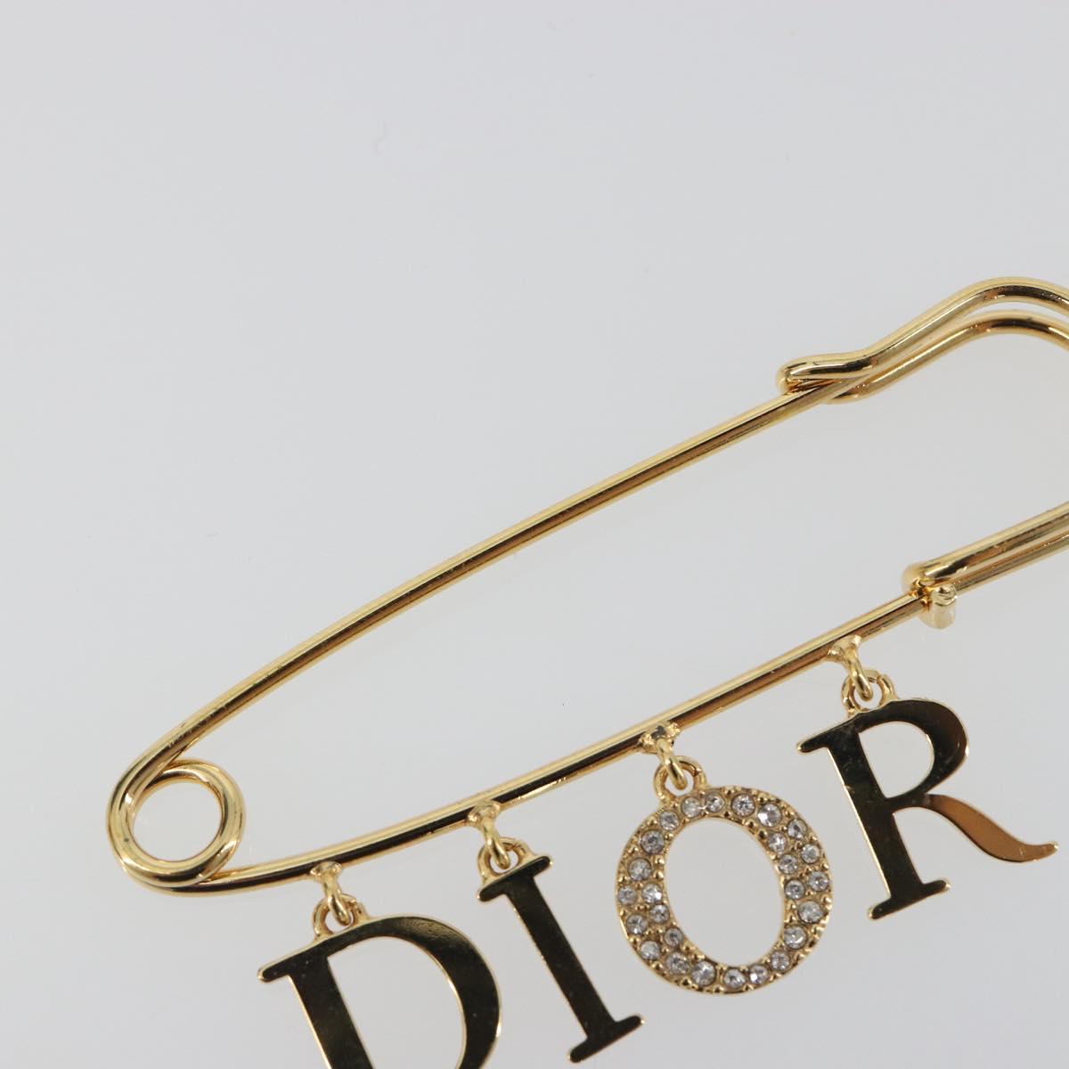 Christian Dior Rhinestone Brooch metal Gold Auth 197058V