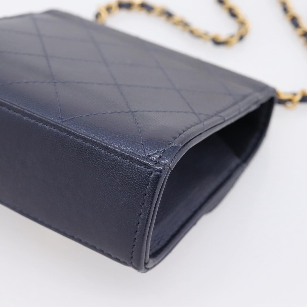 CHANEL Mini Matelasse Chain Pearl Bag Goatskin Navy Gold CC Auth 197060SAM