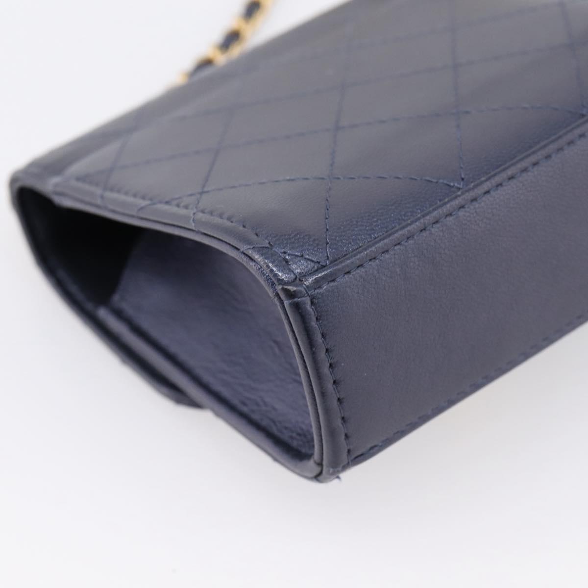 CHANEL Mini Matelasse Chain Pearl Bag Goatskin Navy Gold CC Auth 197060SAM