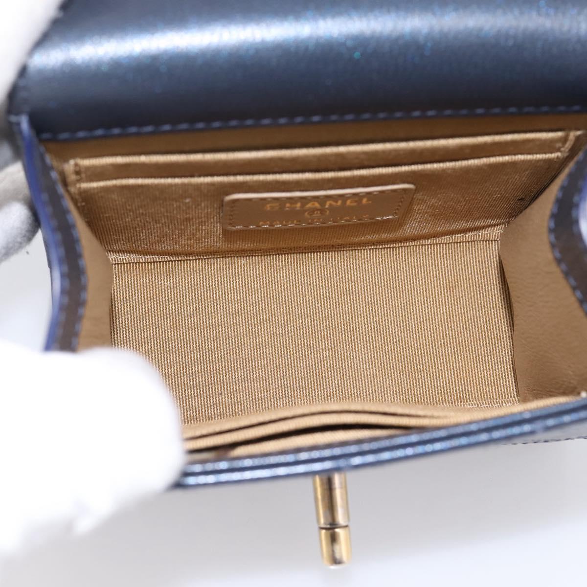 CHANEL Mini Matelasse Chain Pearl Bag Goatskin Navy Gold CC Auth 197060SAM