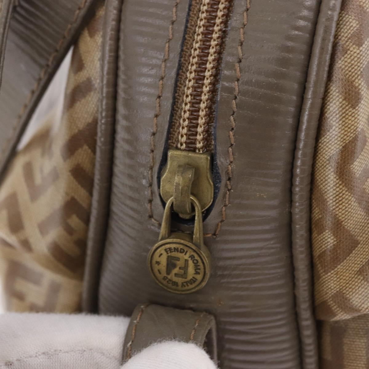 FENDI Zucchino Canvas Shoulder Bag PVC Beige Auth 197102
