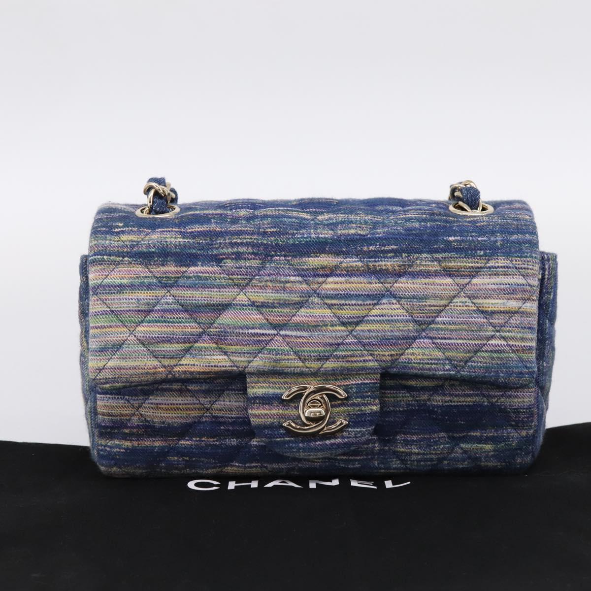 CHANEL Matelasse 20 Chain Shoulder Bag Denim Navy Gold CC Auth 197103SM