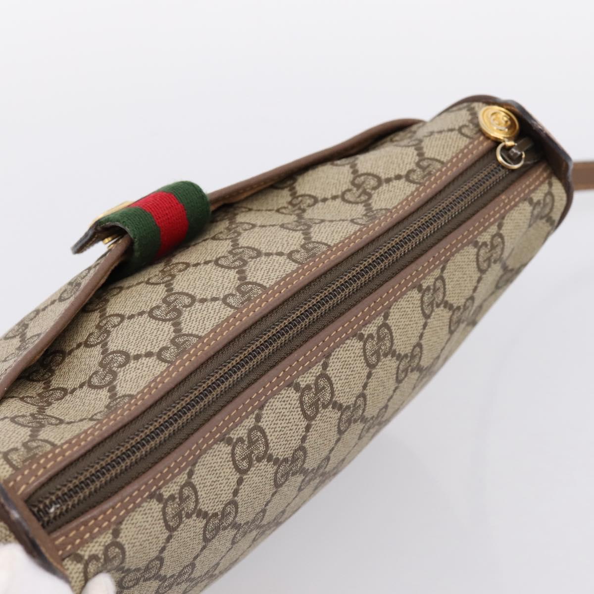 GUCCI GG Supreme Web Sherry Line Bag PVC Beige Gold 001 754 6177 Auth 197108