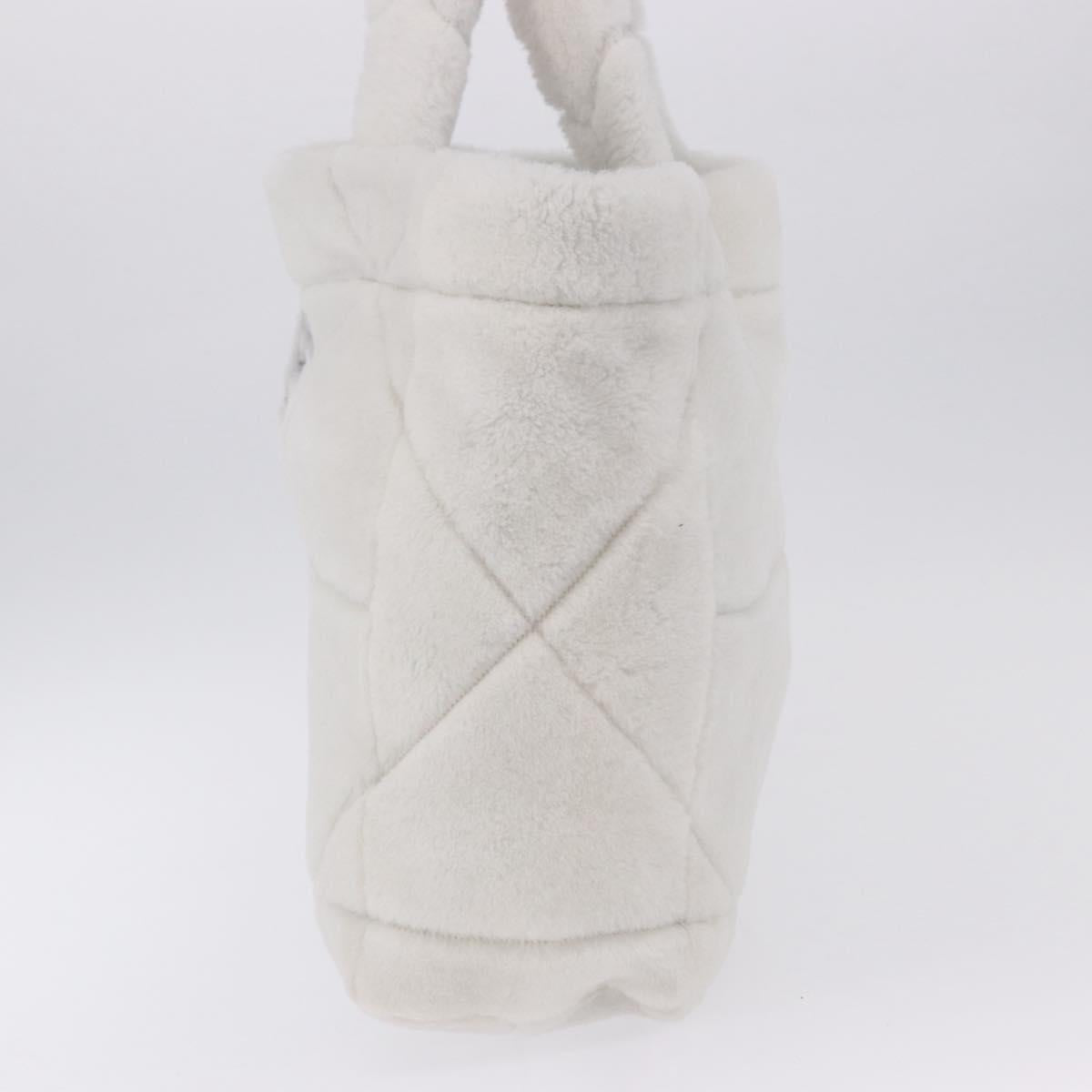 PRADA Tote Bag Fur White Silver Auth 197109SAM