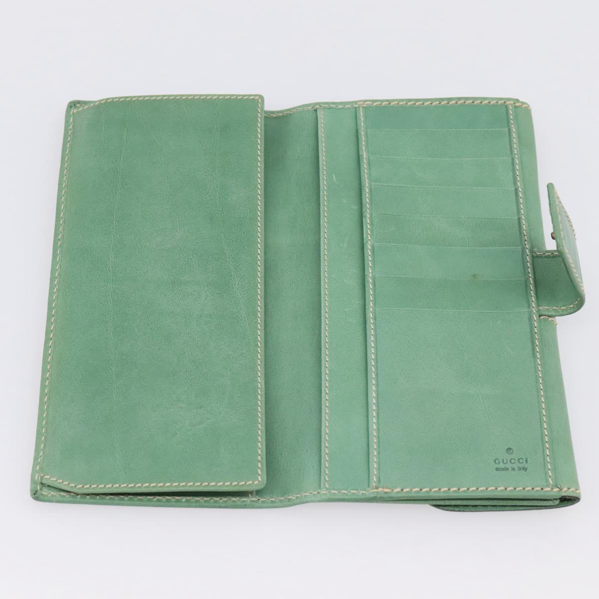 GUCCI Long Wallet Leather Green Gold Auth 197116A
