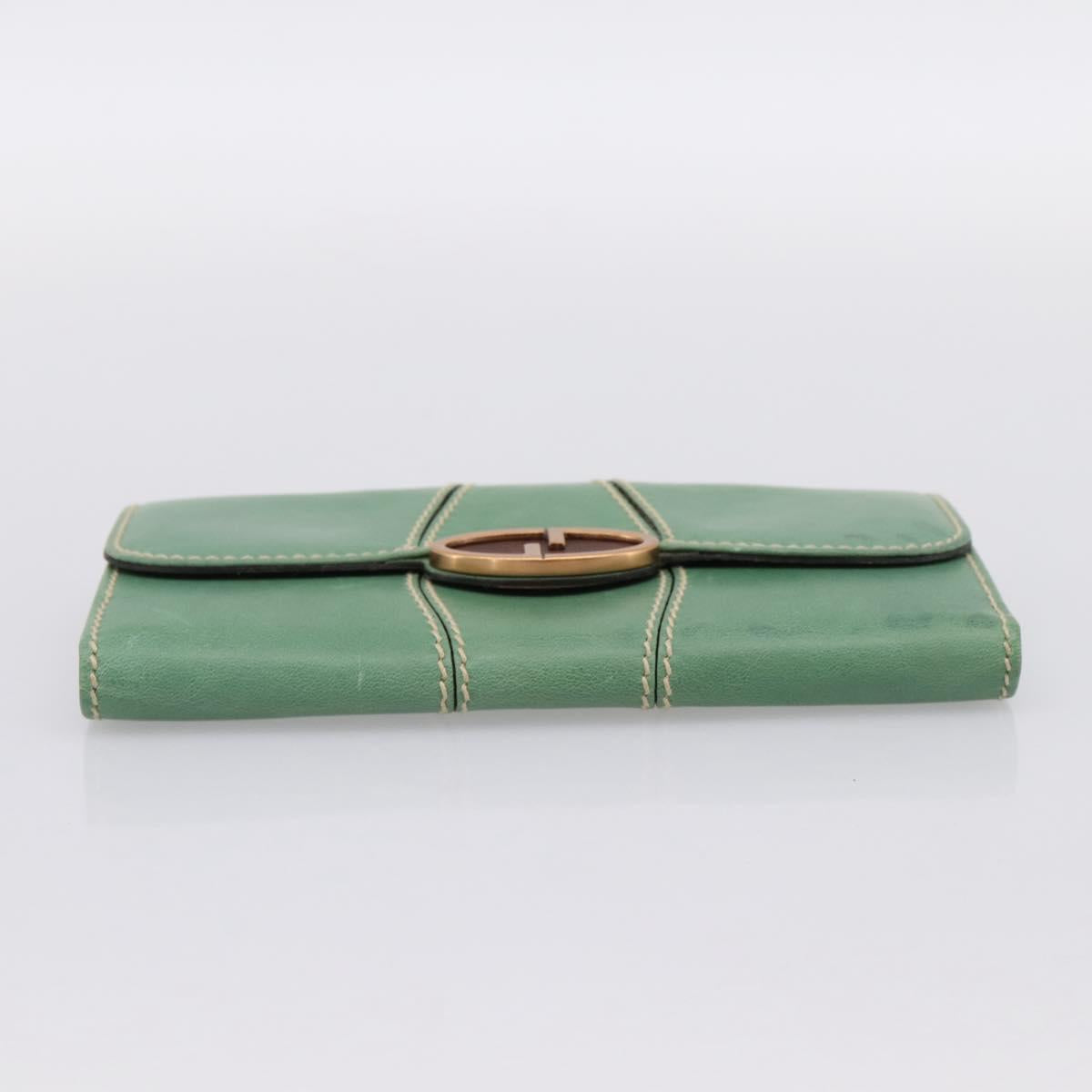 GUCCI Long Wallet Leather Green Gold Auth 197116A