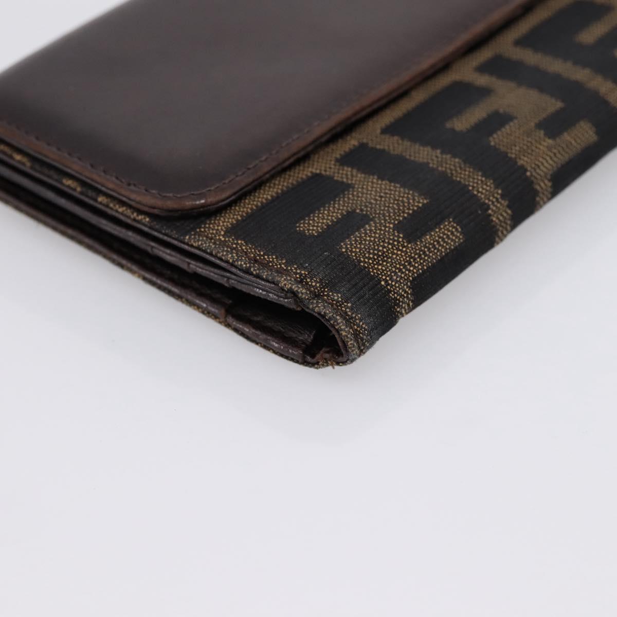 FENDI Zucca Canvas Bifold Wallet Black Brown Auth 197121