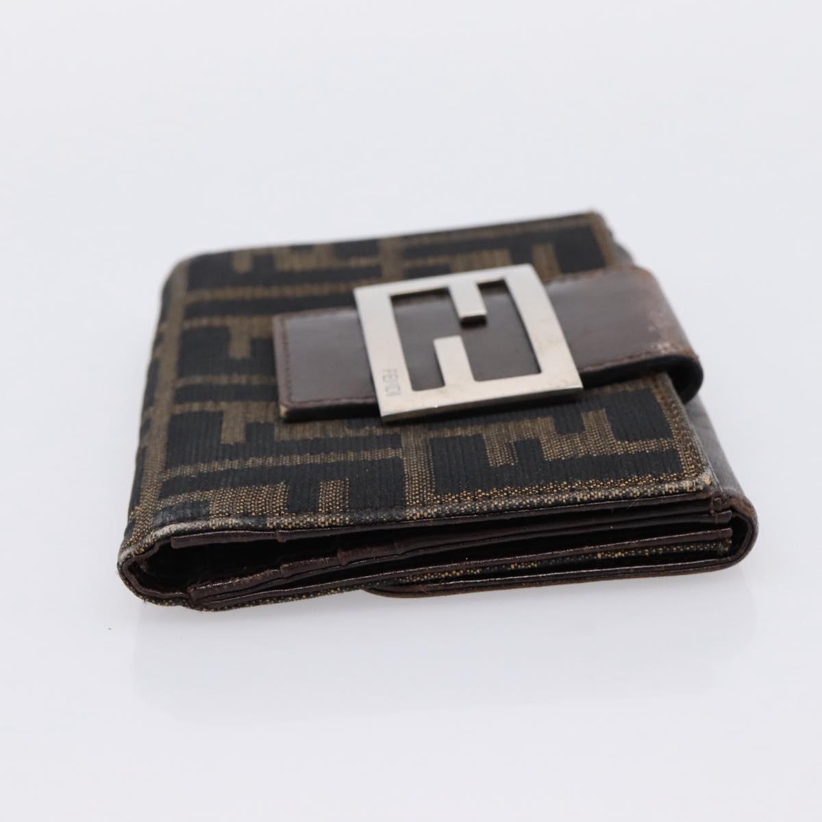 FENDI Zucca Canvas Bifold Wallet Black Brown Auth 197121