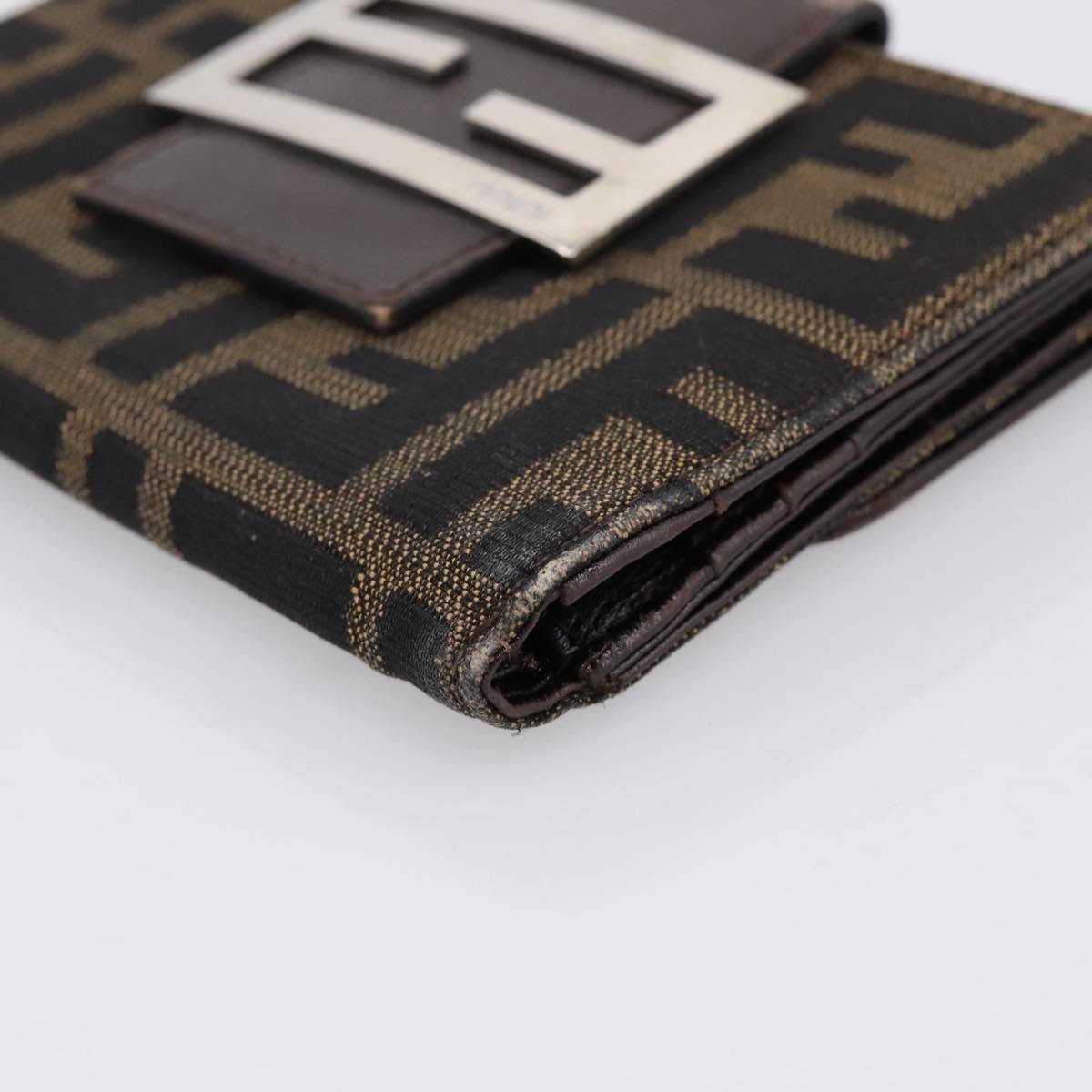 FENDI Zucca Canvas Bifold Wallet Black Brown Auth 197121