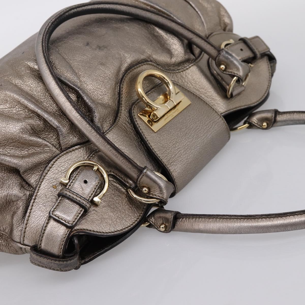 Salvatore Ferragamo Gancini Hand Bag Leather Gold Auth 197125
