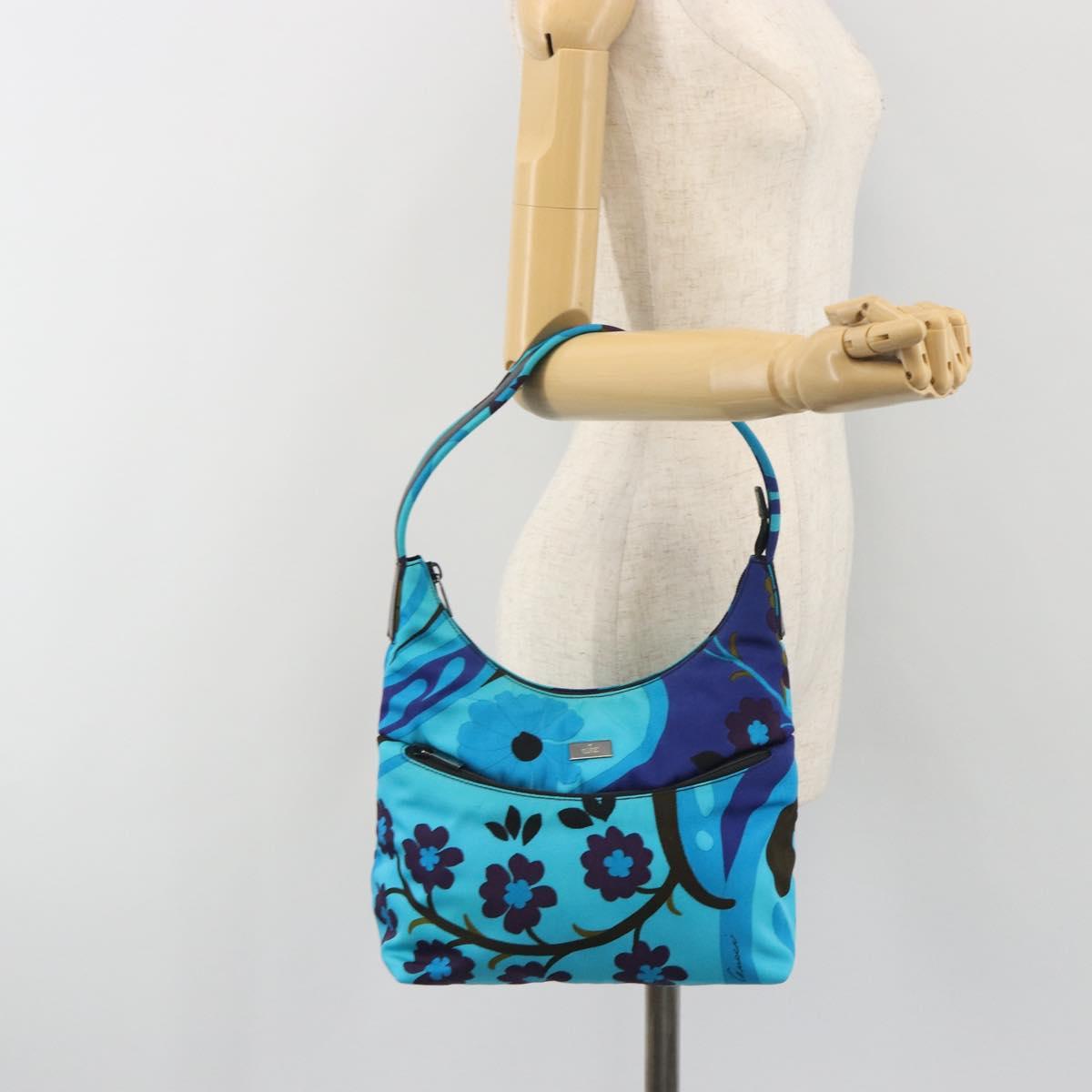 GUCCI Shoulder Bag Canvas Blue Silver 001 9386 Auth 197134A