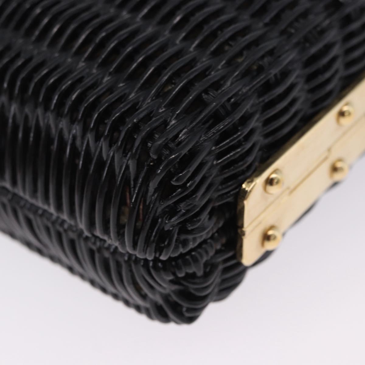 PRADA Chain Shoulder Bag Rattan Black Gold Auth 197136M