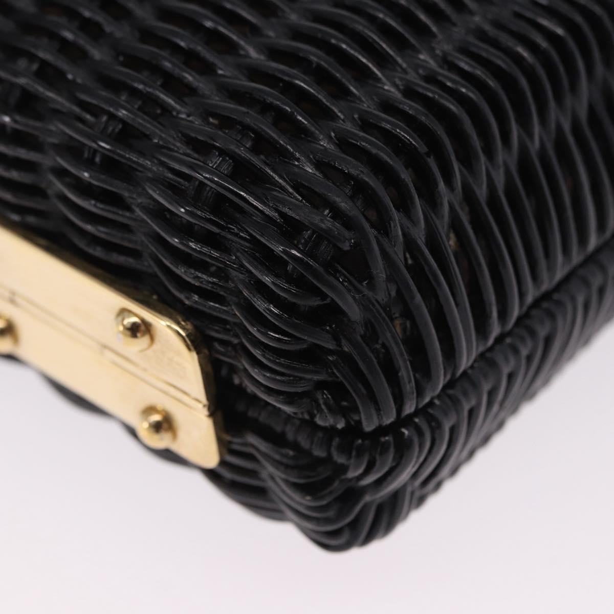 PRADA Chain Shoulder Bag Rattan Black Gold Auth 197136M