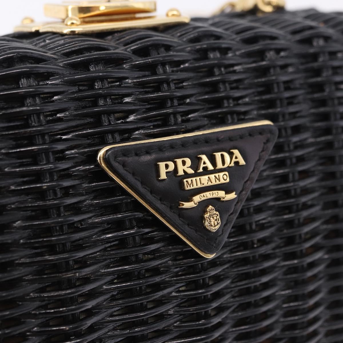 PRADA Chain Shoulder Bag Rattan Black Gold Auth 197136M