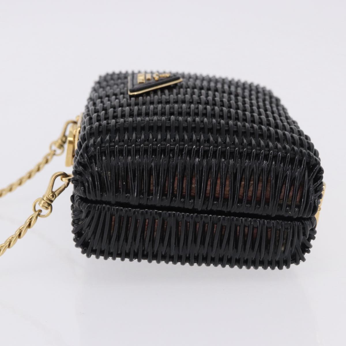 PRADA Chain Shoulder Bag Rattan Black Gold Auth 197136M